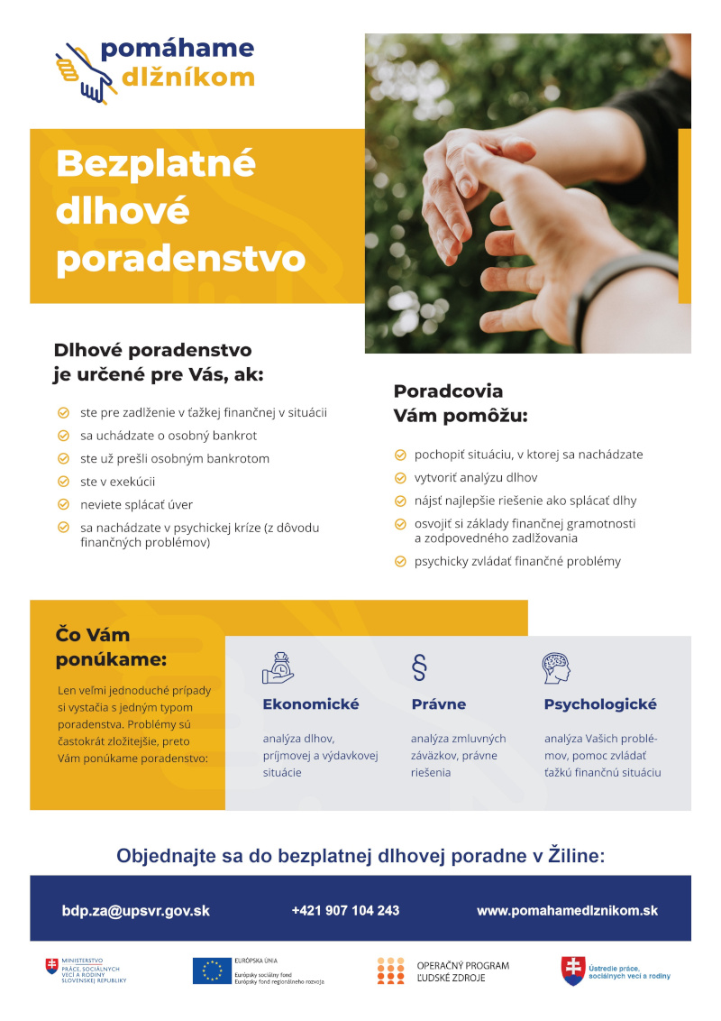 Bezplatné dlhové poradenstvo - plagát pobočky v Žiline