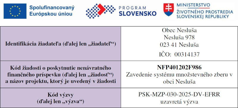 Logá EÚ, Program Slovensko, MŽP SR, identifikácia žiadosti