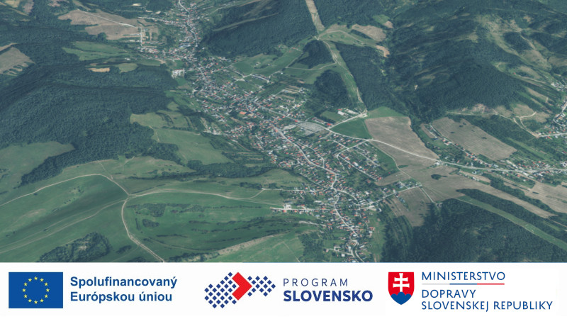 Ortofoto snímok obce - logá: Spolufinancovné Európskou úniou, Program Slovensko, MD SR